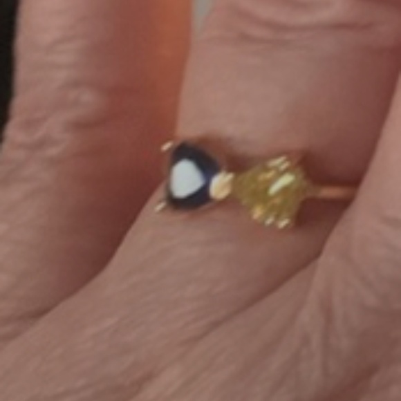 NEW  HIGH END 18k Rose Gold Plated Hearts Ring with Blue and Yellow Stones. #8 - Picture 11 of 14
